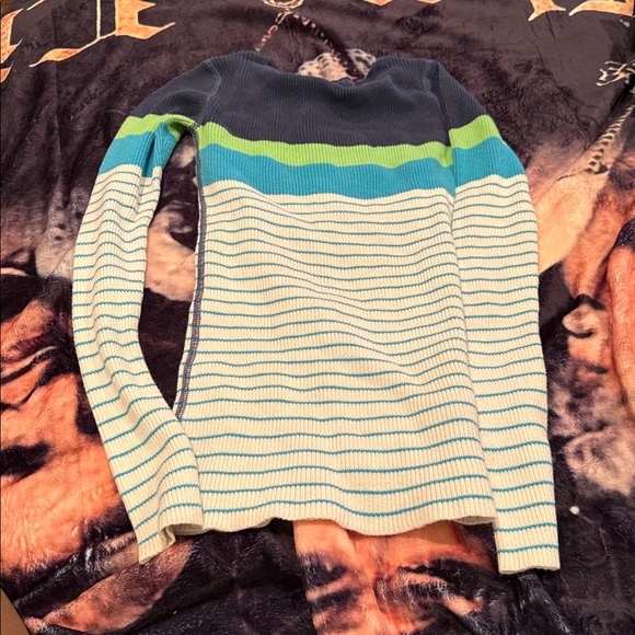 Aeropostale blue, green & white striped LS thermal henley 1/4 button sweater-SP - Picture 2 of 3